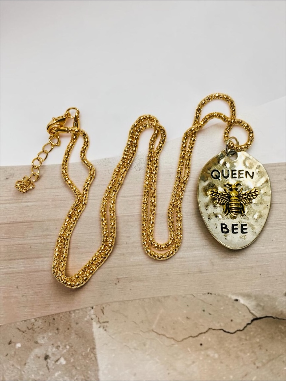 Gold & Silver Queen Bee Pendant Necklace - Women's Jewelry Handmade. - Picture 2 of 7